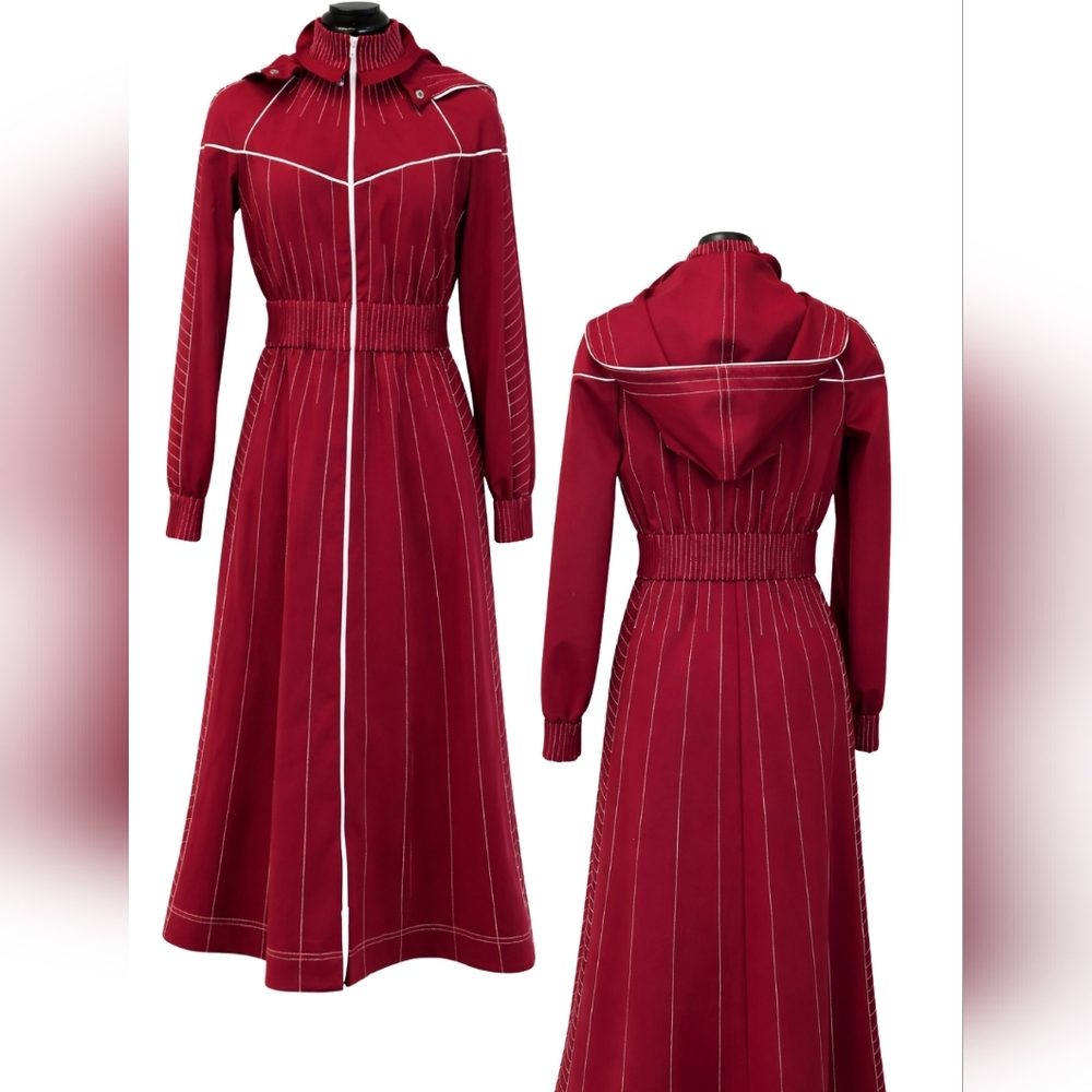 Valentino Red With White Stitching Jersey Hooded Midi Dress, Size 4, NWT